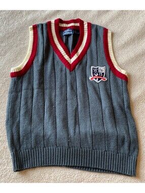 VTG Willow Bay Gray Sweater Vest Men's M 80s 90s Preppy Vintage Crest Patch